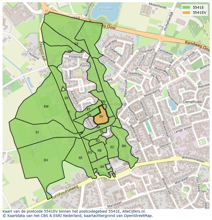 Afbeelding van het postcodegebied 5541 EV op de kaart.