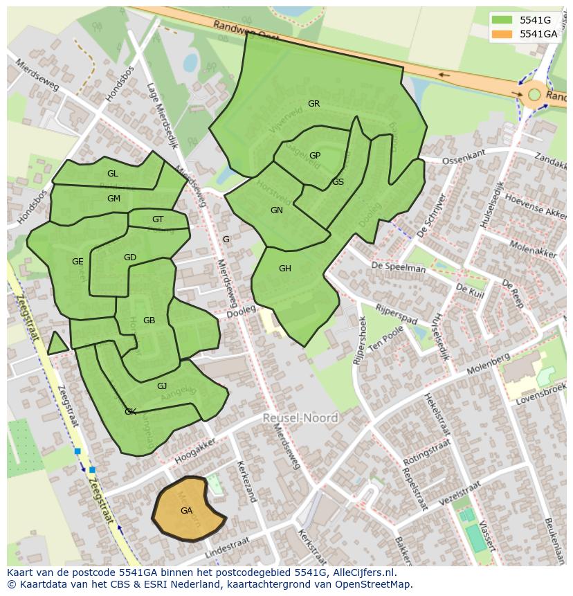 Afbeelding van het postcodegebied 5541 GA op de kaart.
