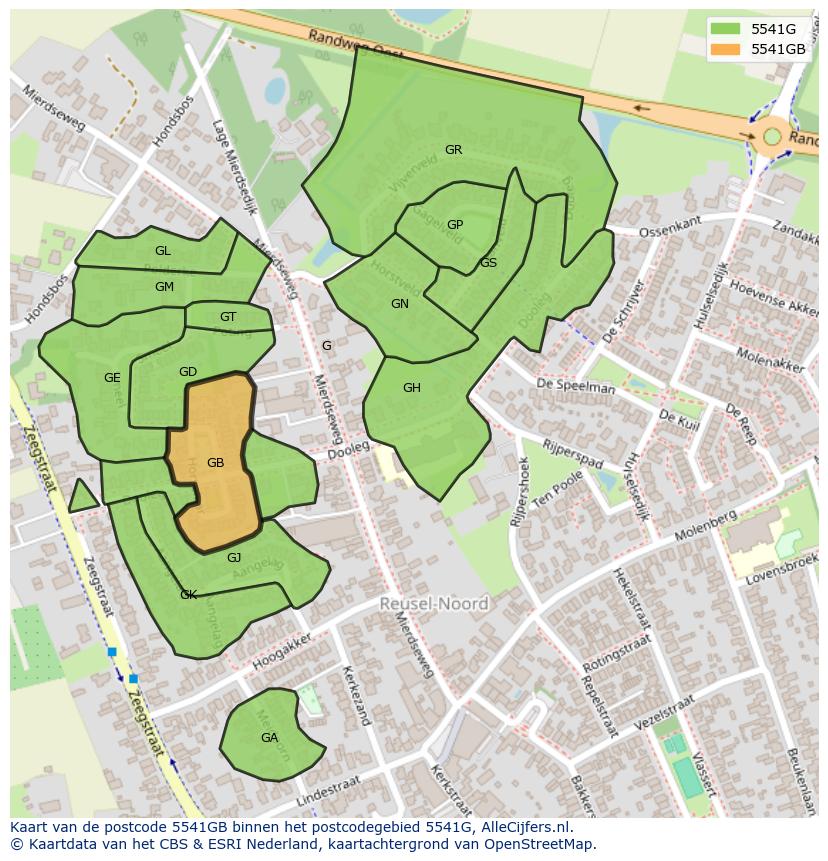 Afbeelding van het postcodegebied 5541 GB op de kaart.