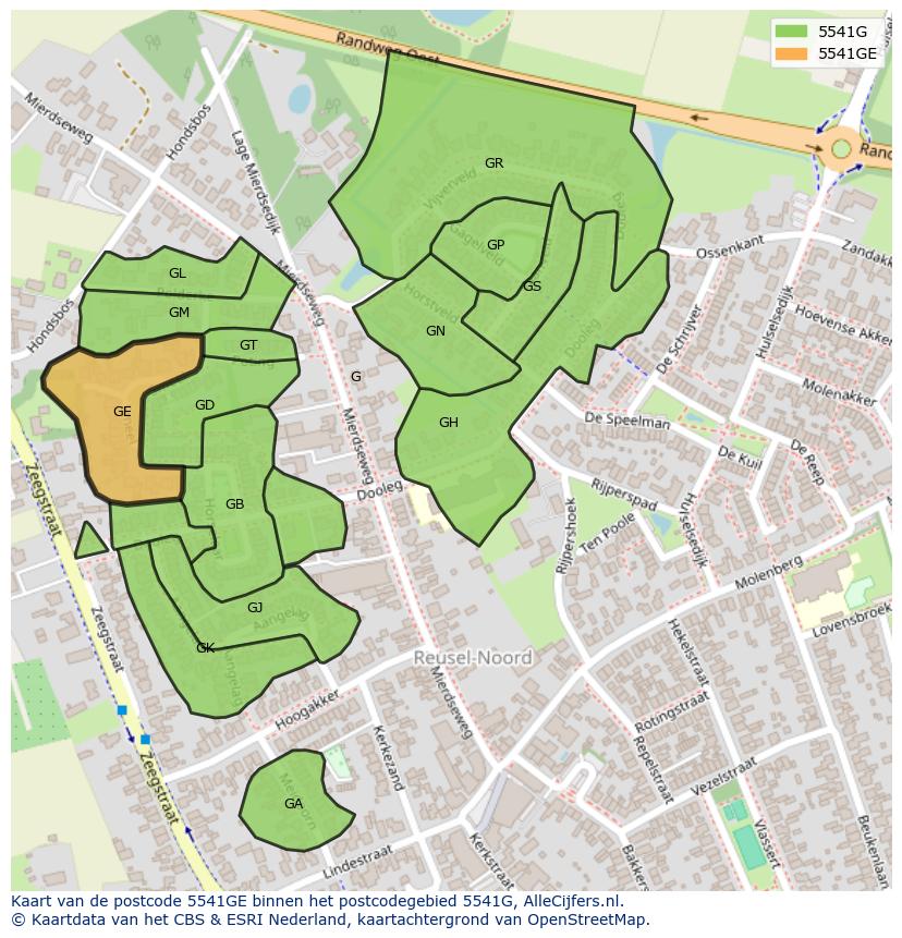 Afbeelding van het postcodegebied 5541 GE op de kaart.