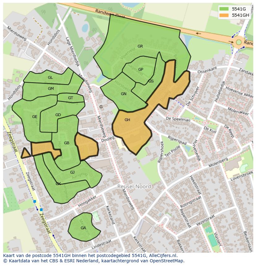 Afbeelding van het postcodegebied 5541 GH op de kaart.