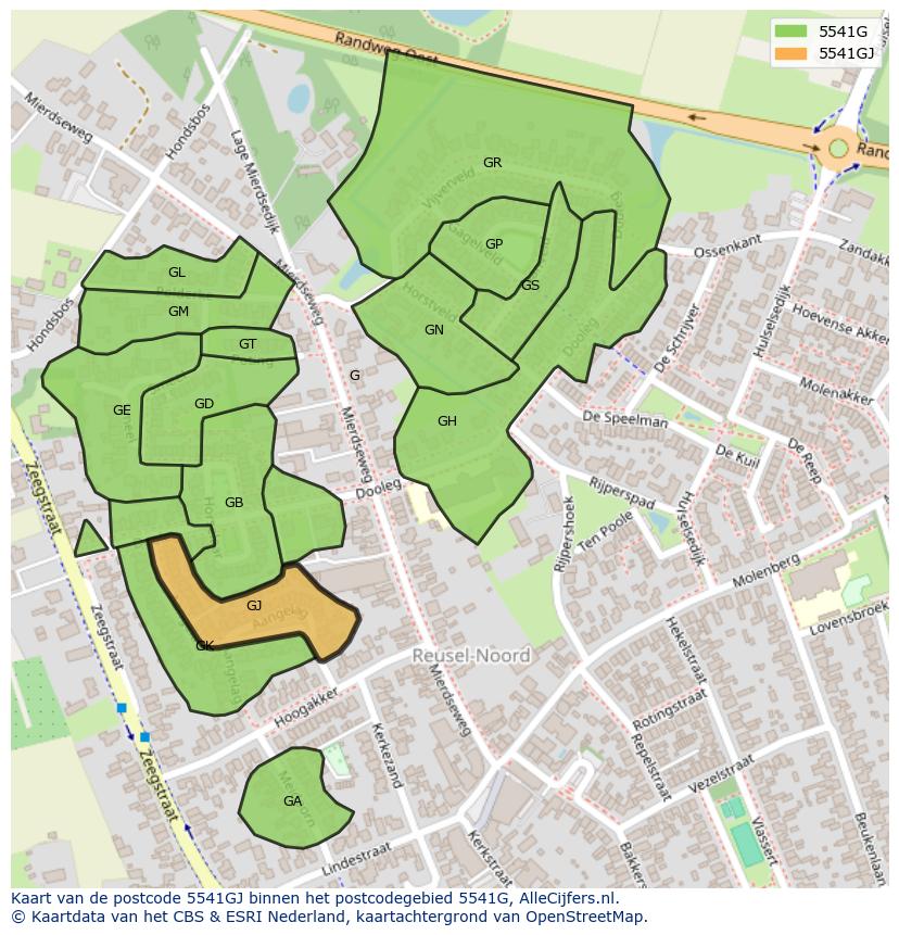 Afbeelding van het postcodegebied 5541 GJ op de kaart.