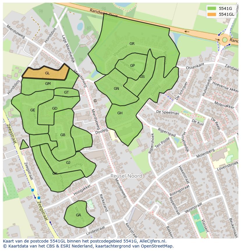Afbeelding van het postcodegebied 5541 GL op de kaart.