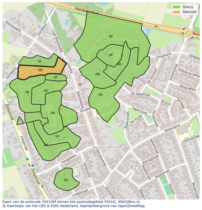 Afbeelding van het postcodegebied 5541 GM op de kaart.