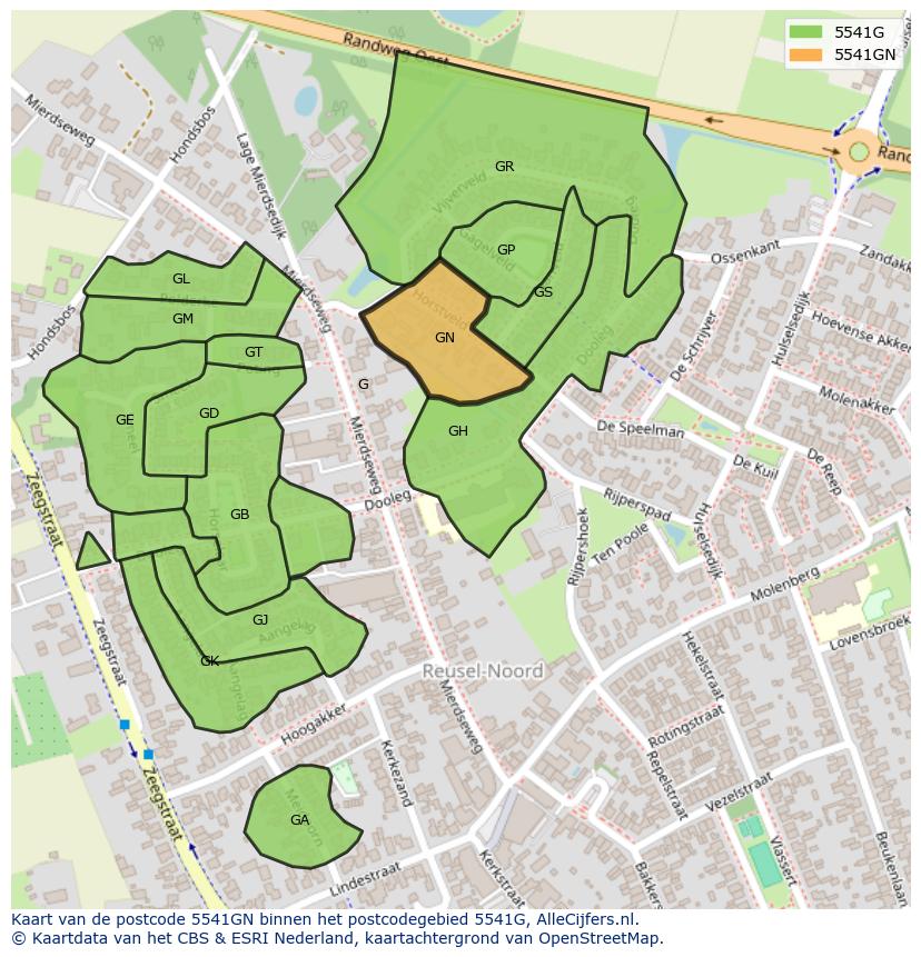 Afbeelding van het postcodegebied 5541 GN op de kaart.