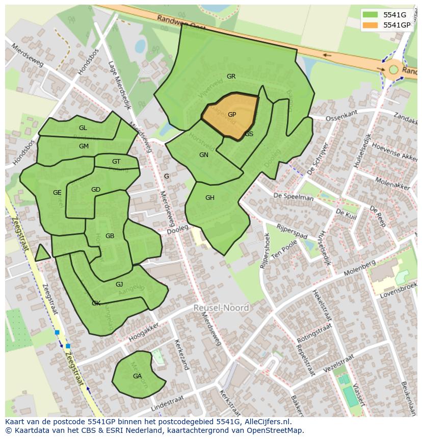 Afbeelding van het postcodegebied 5541 GP op de kaart.