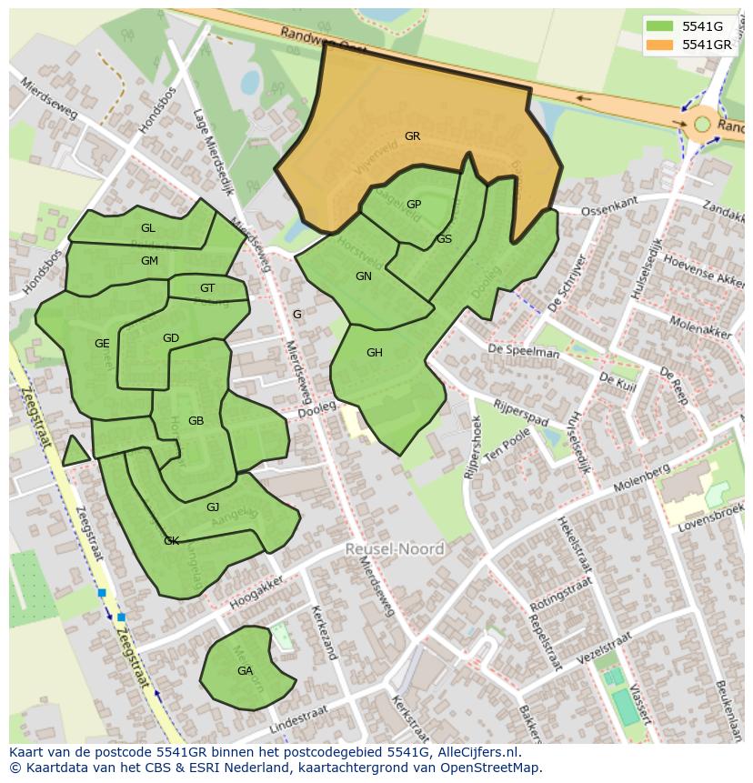 Afbeelding van het postcodegebied 5541 GR op de kaart.