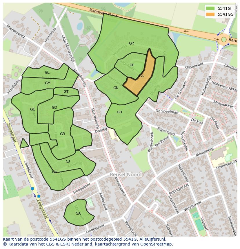 Afbeelding van het postcodegebied 5541 GS op de kaart.