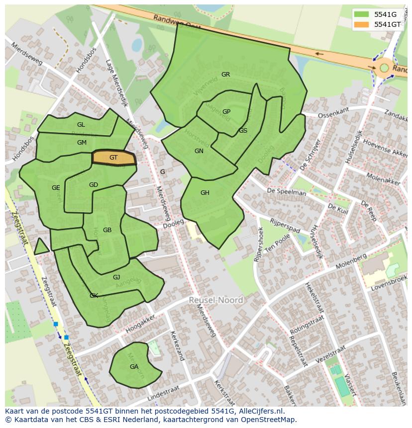Afbeelding van het postcodegebied 5541 GT op de kaart.