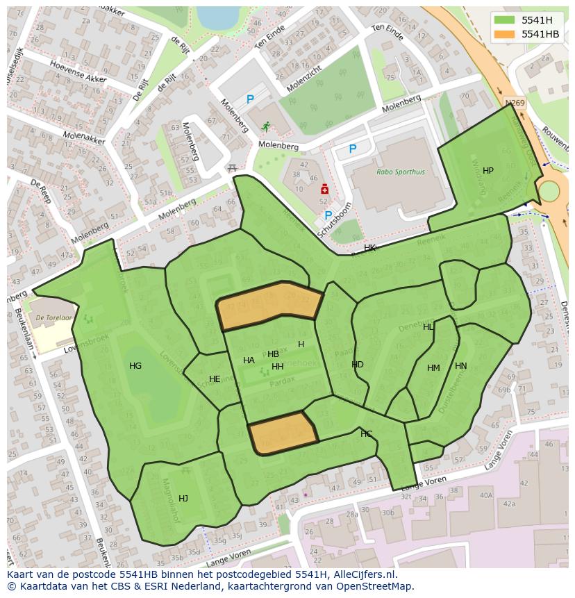 Afbeelding van het postcodegebied 5541 HB op de kaart.