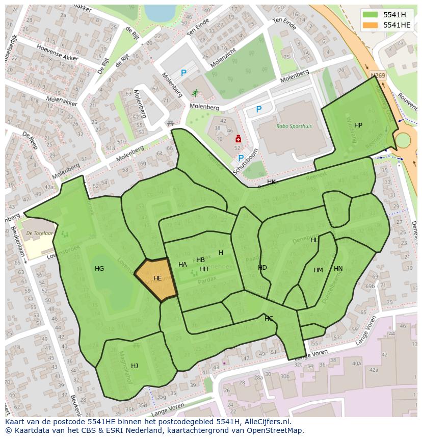 Afbeelding van het postcodegebied 5541 HE op de kaart.