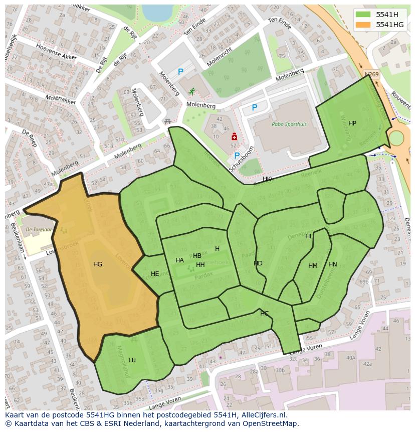 Afbeelding van het postcodegebied 5541 HG op de kaart.
