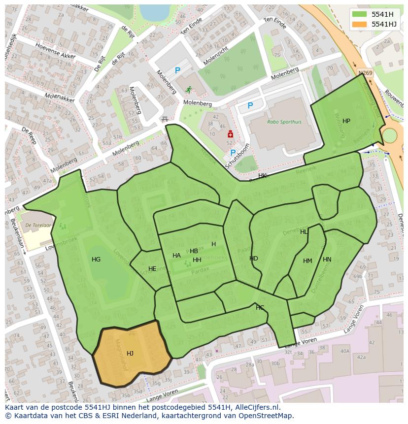 Afbeelding van het postcodegebied 5541 HJ op de kaart.