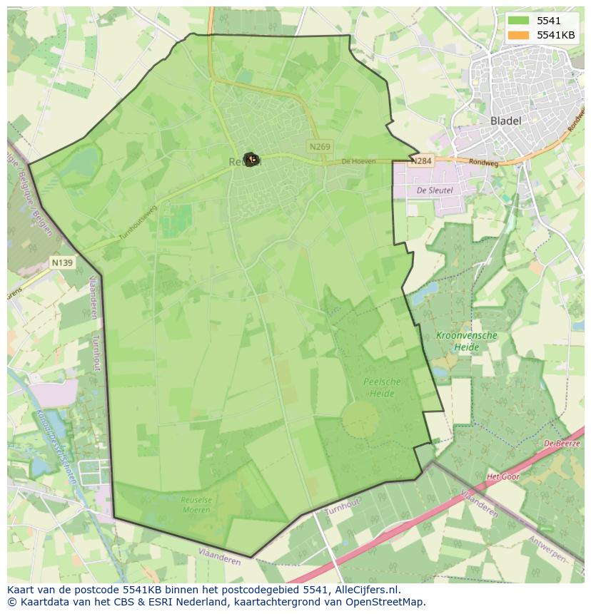 Afbeelding van het postcodegebied 5541 KB op de kaart.