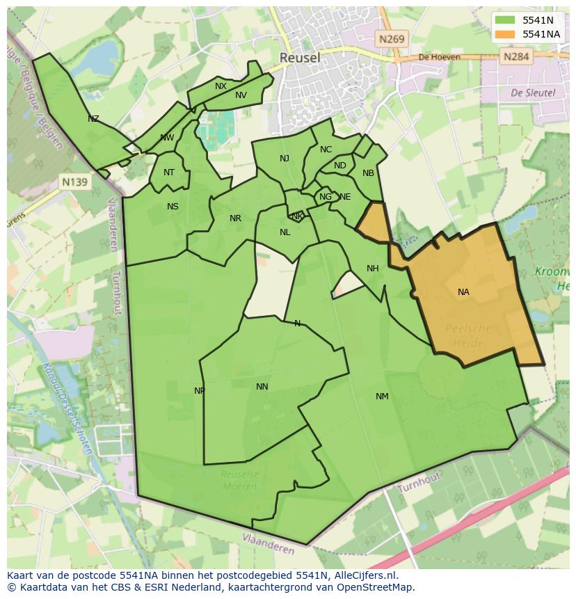 Afbeelding van het postcodegebied 5541 NA op de kaart.