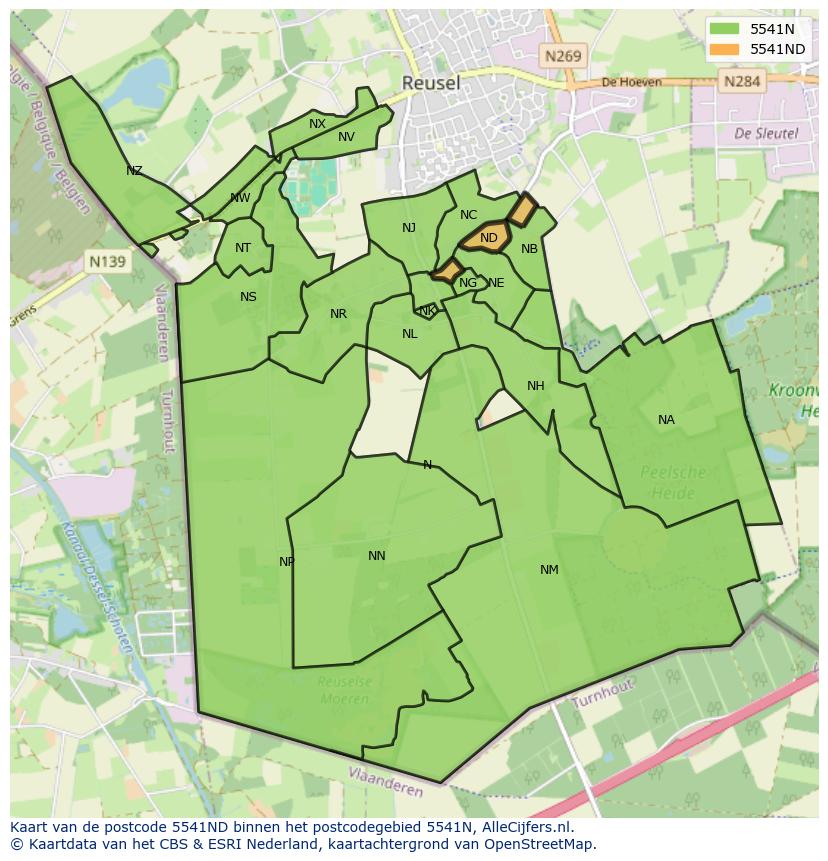 Afbeelding van het postcodegebied 5541 ND op de kaart.
