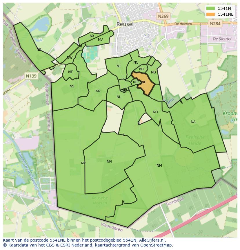Afbeelding van het postcodegebied 5541 NE op de kaart.
