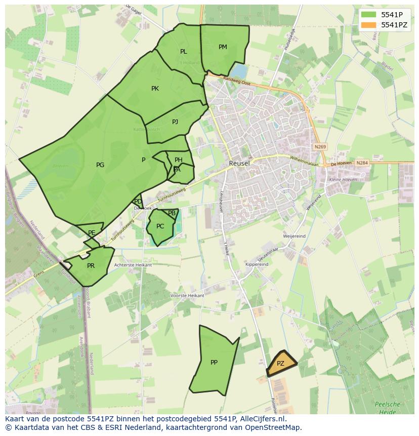Afbeelding van het postcodegebied 5541 PZ op de kaart.