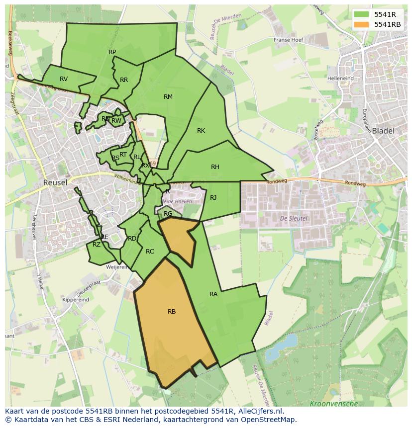 Afbeelding van het postcodegebied 5541 RB op de kaart.