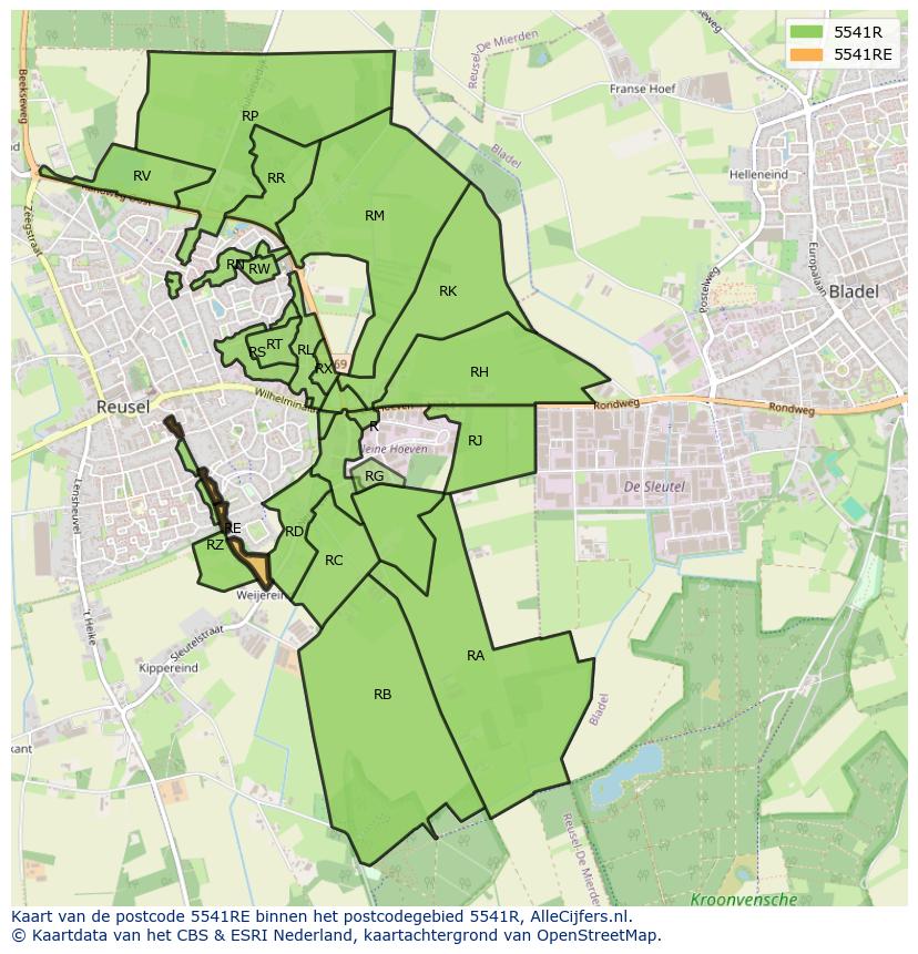 Afbeelding van het postcodegebied 5541 RE op de kaart.