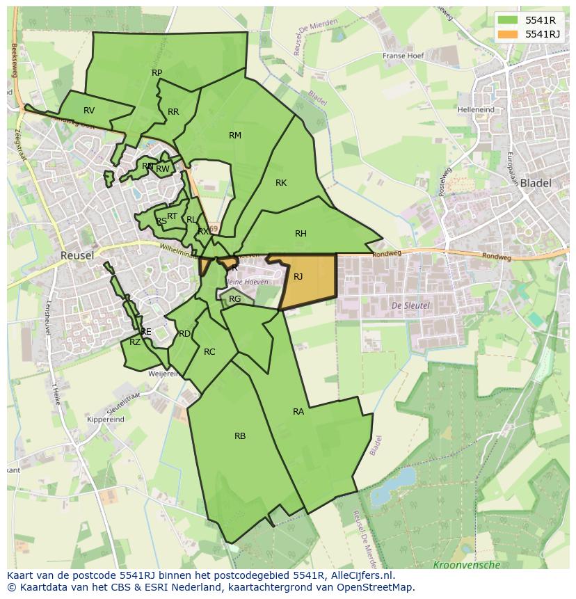 Afbeelding van het postcodegebied 5541 RJ op de kaart.