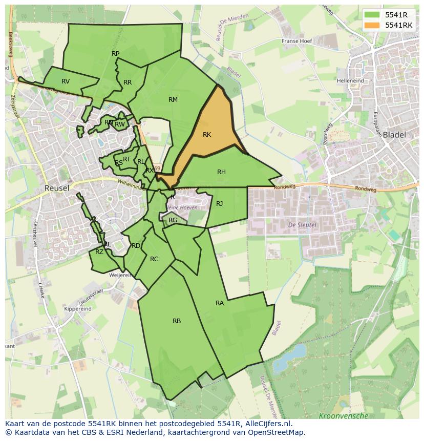 Afbeelding van het postcodegebied 5541 RK op de kaart.