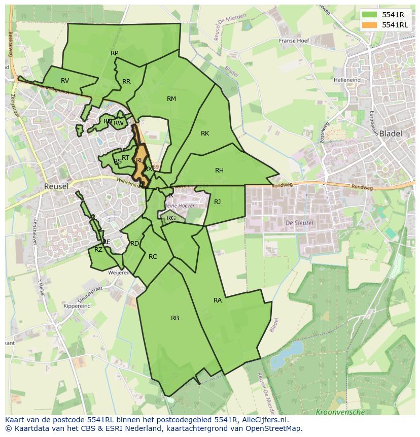 Afbeelding van het postcodegebied 5541 RL op de kaart.