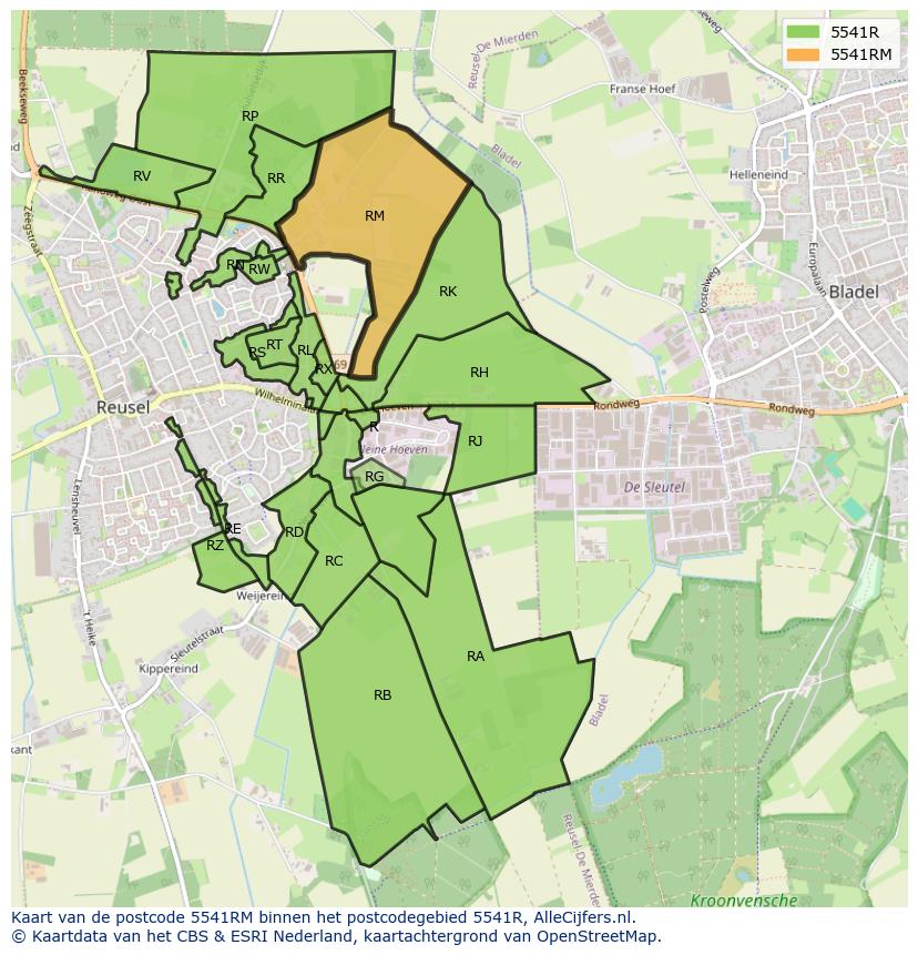 Afbeelding van het postcodegebied 5541 RM op de kaart.