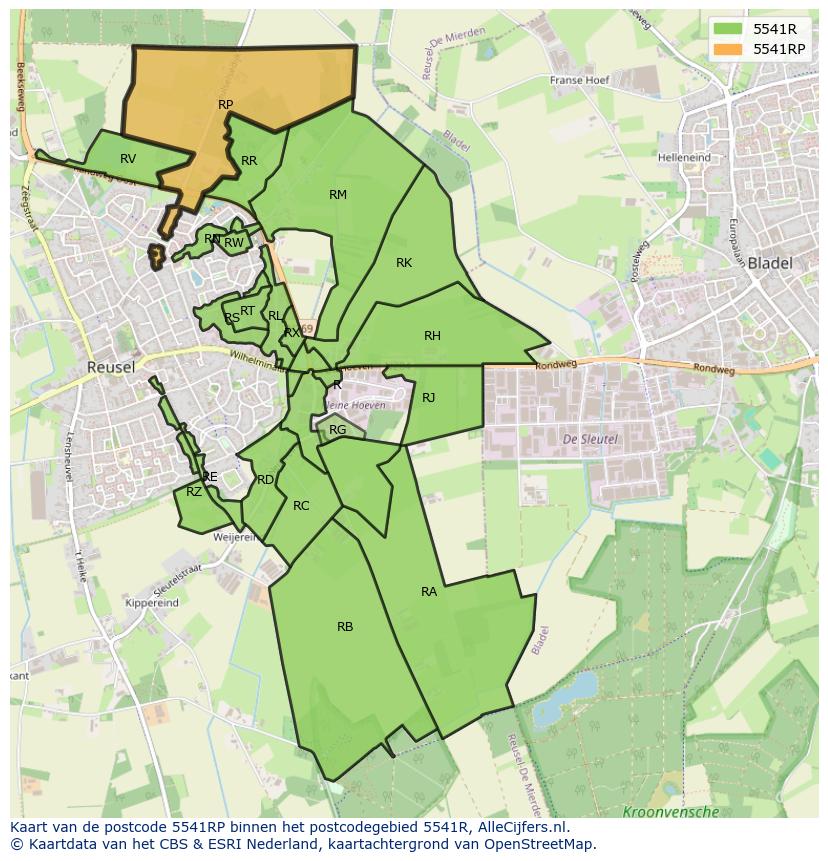 Afbeelding van het postcodegebied 5541 RP op de kaart.