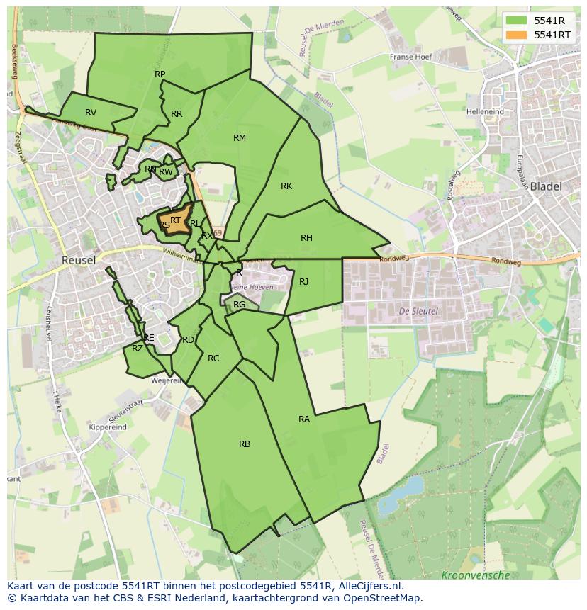 Afbeelding van het postcodegebied 5541 RT op de kaart.