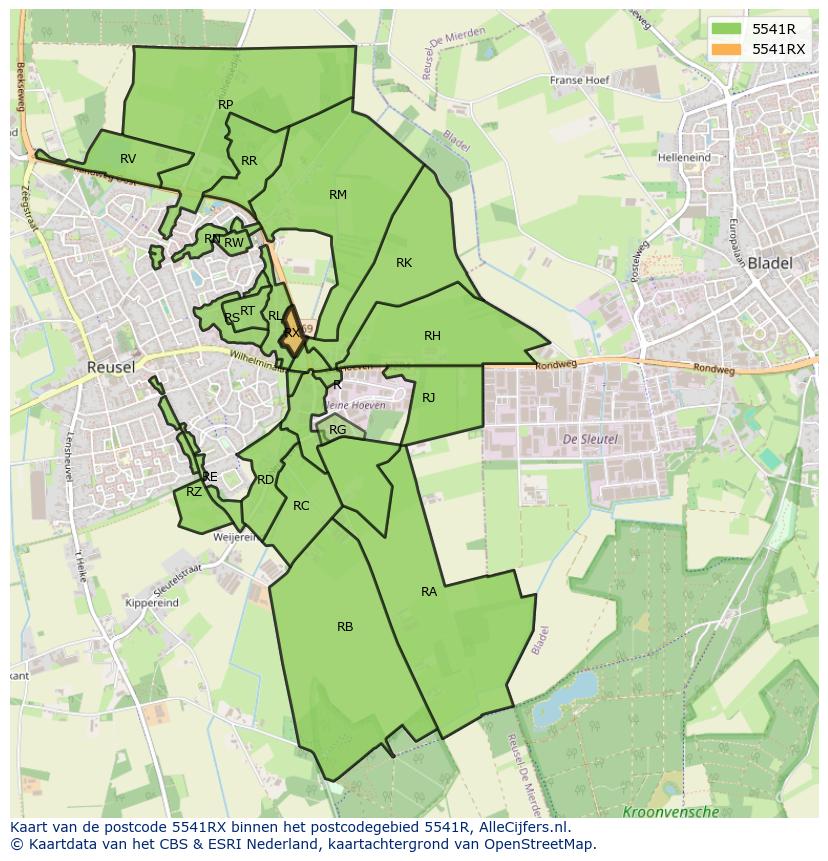 Afbeelding van het postcodegebied 5541 RX op de kaart.