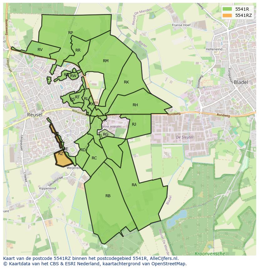 Afbeelding van het postcodegebied 5541 RZ op de kaart.