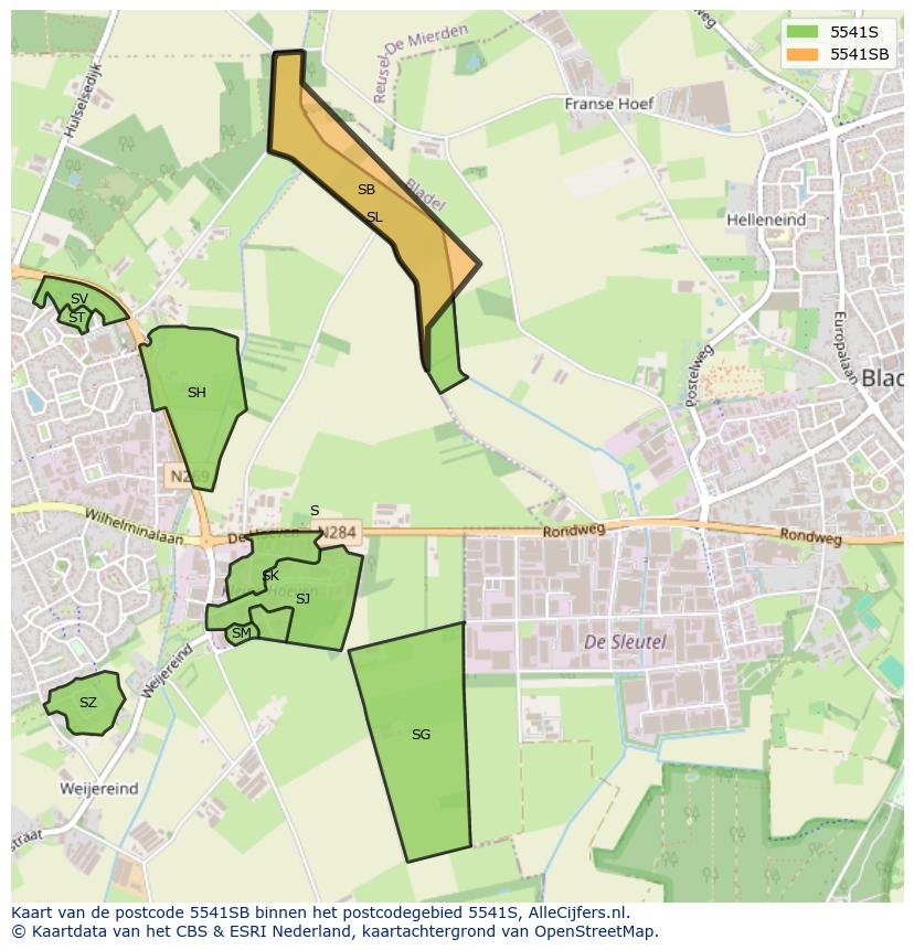 Afbeelding van het postcodegebied 5541 SB op de kaart.