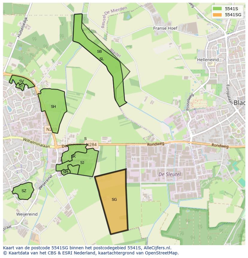 Afbeelding van het postcodegebied 5541 SG op de kaart.