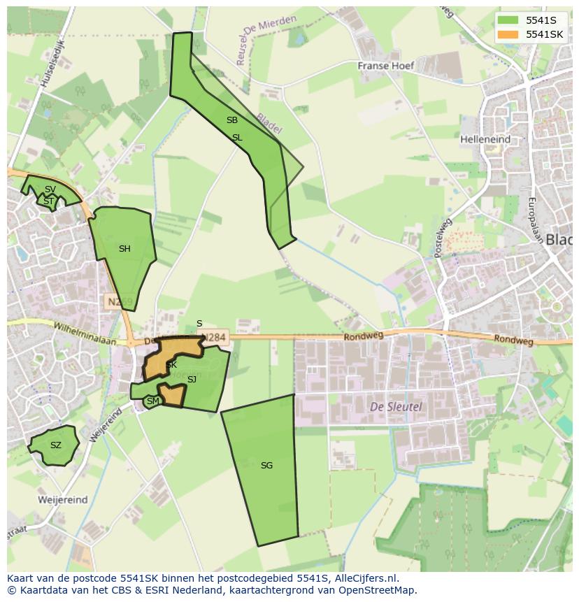 Afbeelding van het postcodegebied 5541 SK op de kaart.