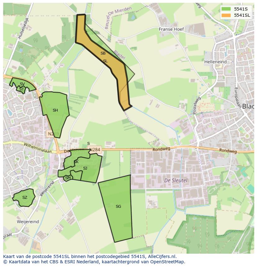 Afbeelding van het postcodegebied 5541 SL op de kaart.