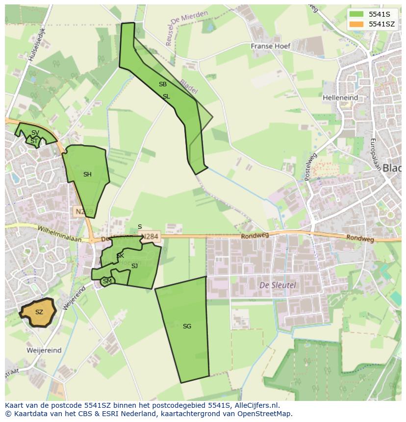 Afbeelding van het postcodegebied 5541 SZ op de kaart.