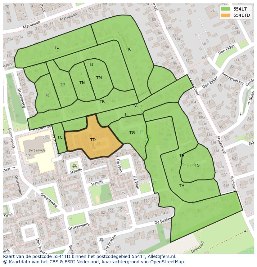 Afbeelding van het postcodegebied 5541 TD op de kaart.
