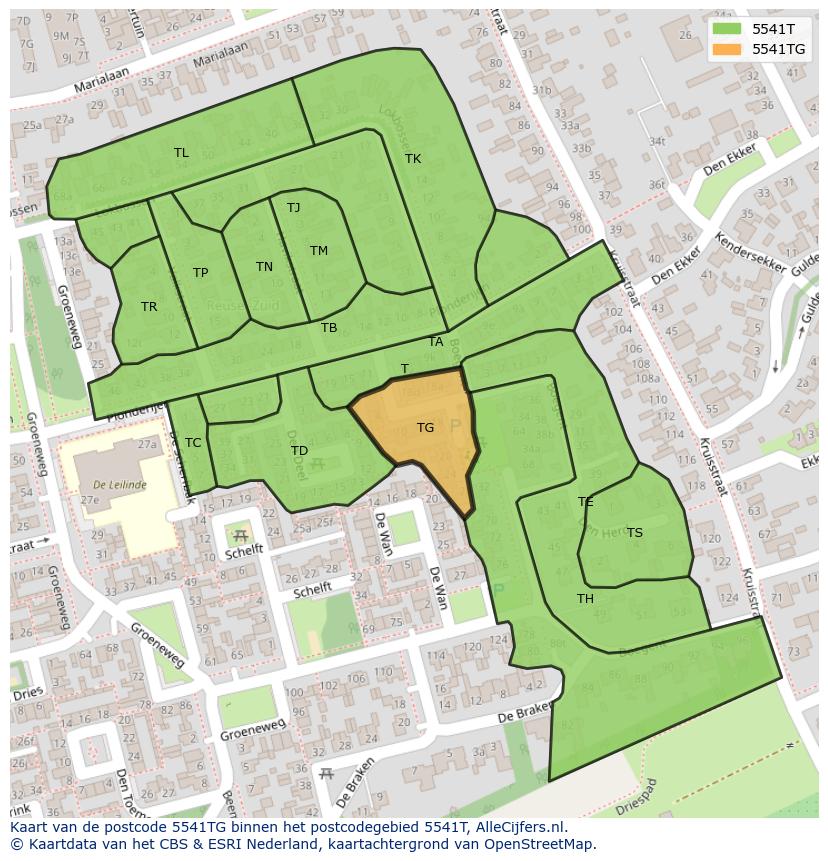 Afbeelding van het postcodegebied 5541 TG op de kaart.