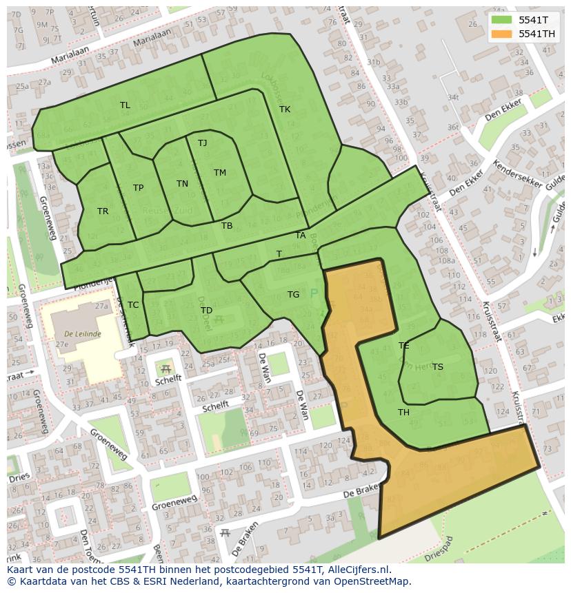 Afbeelding van het postcodegebied 5541 TH op de kaart.