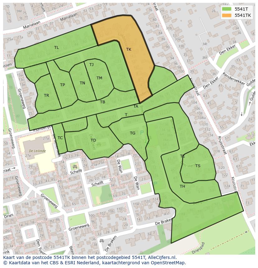 Afbeelding van het postcodegebied 5541 TK op de kaart.