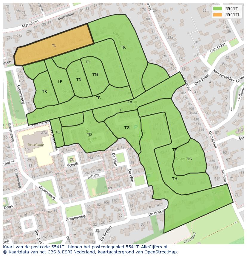 Afbeelding van het postcodegebied 5541 TL op de kaart.