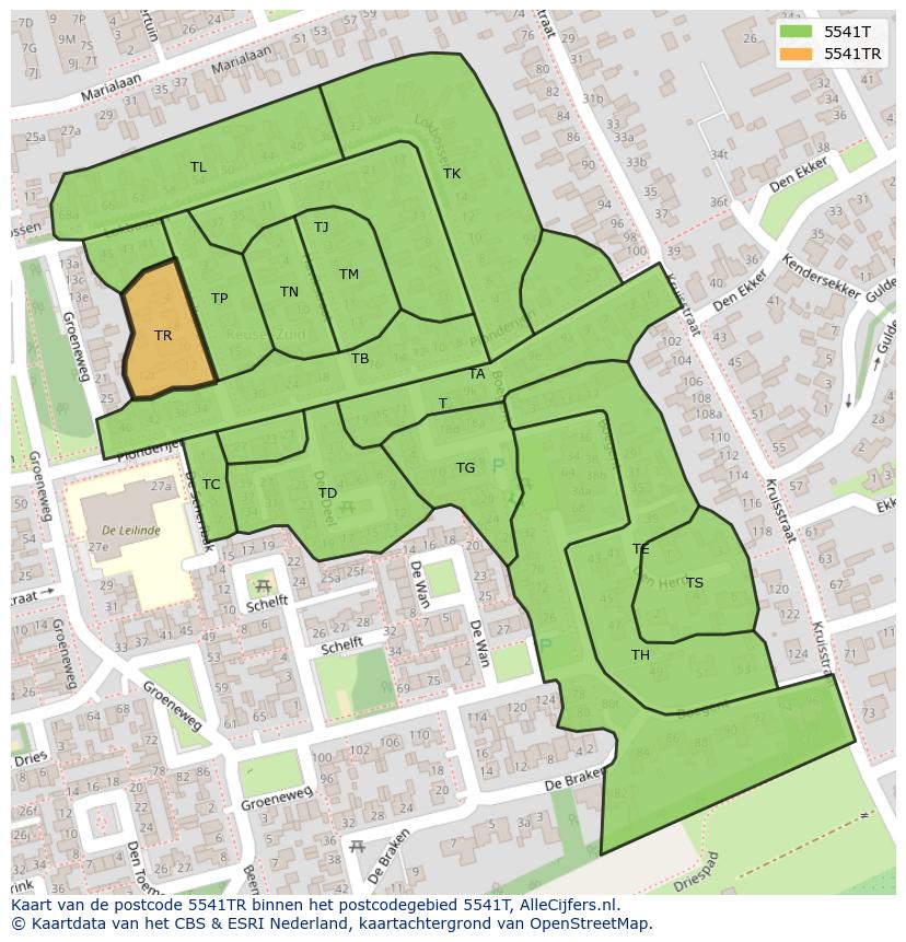 Afbeelding van het postcodegebied 5541 TR op de kaart.