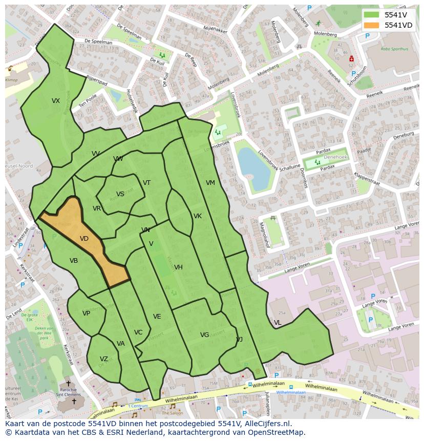 Afbeelding van het postcodegebied 5541 VD op de kaart.