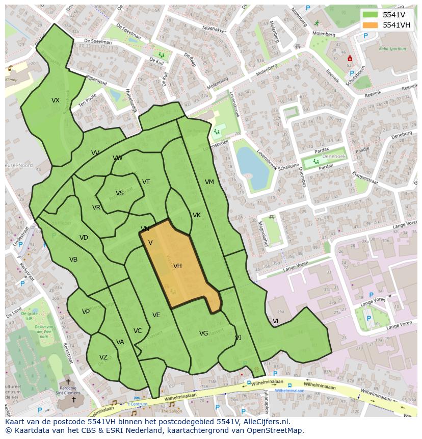 Afbeelding van het postcodegebied 5541 VH op de kaart.