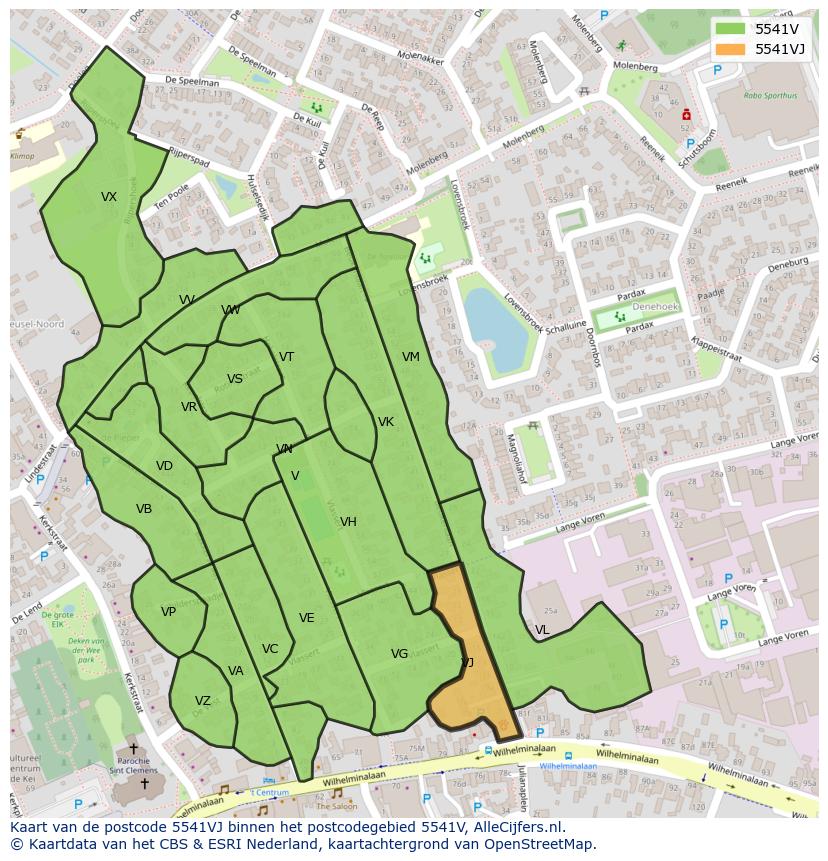 Afbeelding van het postcodegebied 5541 VJ op de kaart.