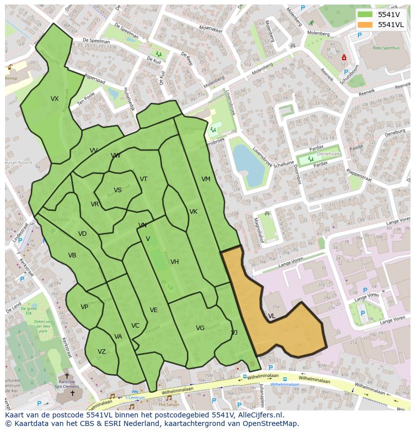 Afbeelding van het postcodegebied 5541 VL op de kaart.