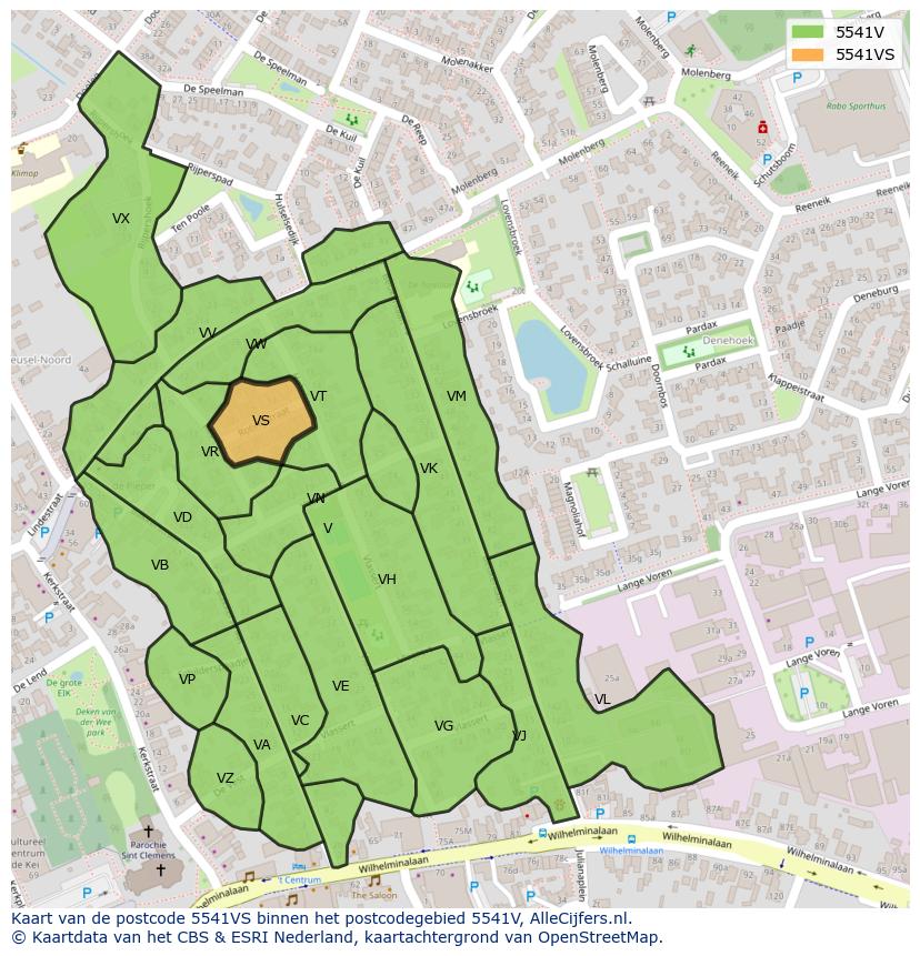 Afbeelding van het postcodegebied 5541 VS op de kaart.