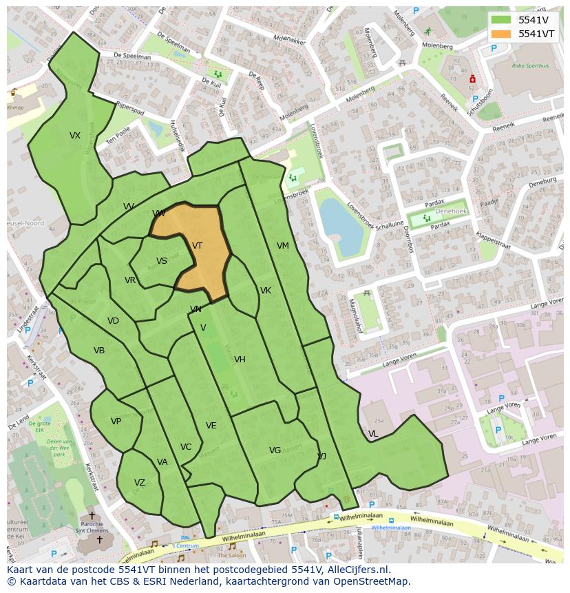 Afbeelding van het postcodegebied 5541 VT op de kaart.