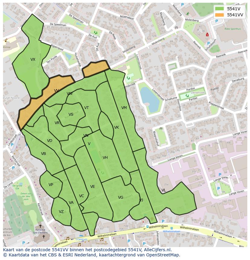 Afbeelding van het postcodegebied 5541 VV op de kaart.